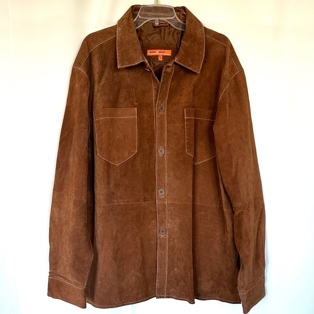 VTG 90s SETTE PONTI 100% SUEDE LEATHER BROWN/BURNT-ORANGE SHIRT-JACKET SzXL/XXL